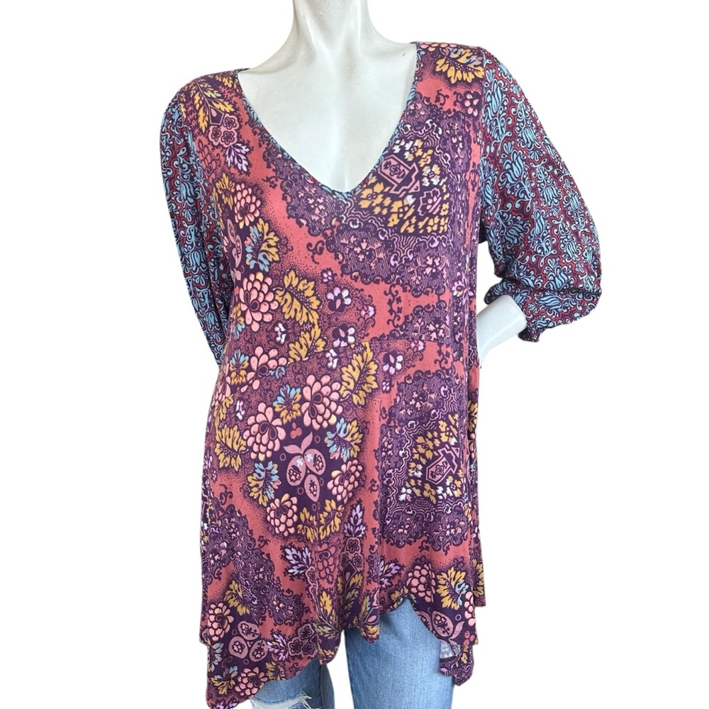 Anthropologie Maeve Mariella Multicolor Boho Long Sleeve V Neck Tunic Top Large